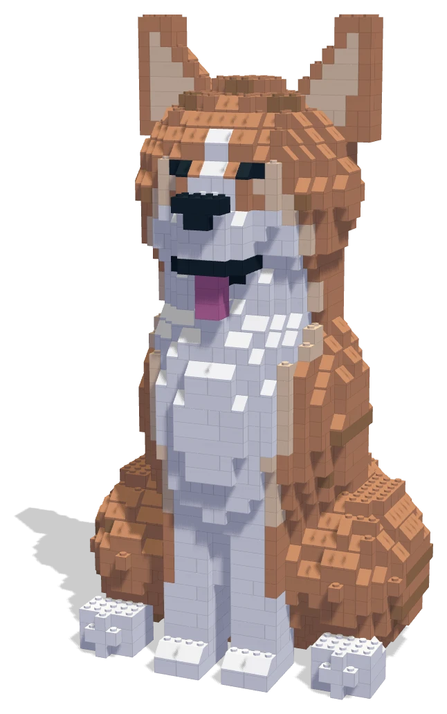 A sitting corgi, built in real bricks