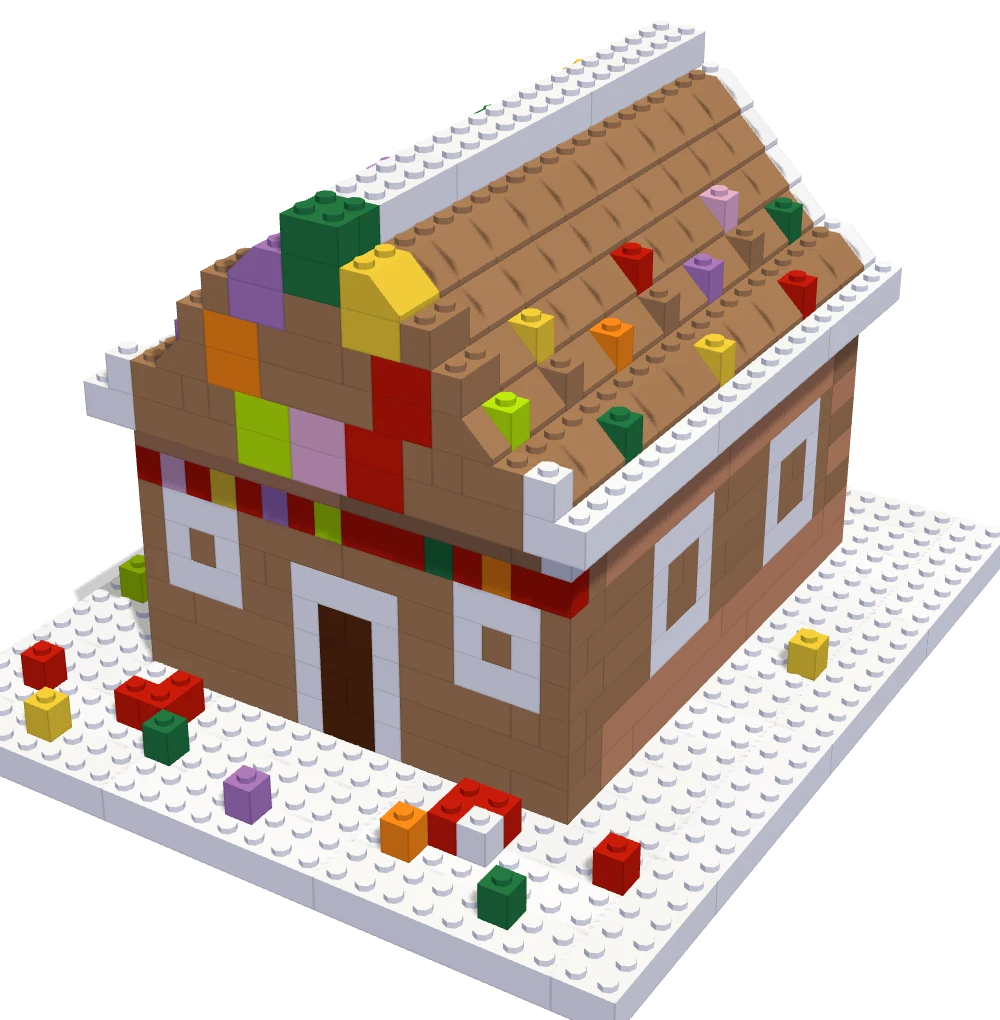 Gingerbread House, built in real bricks: a gingerbread house with gumdrops
