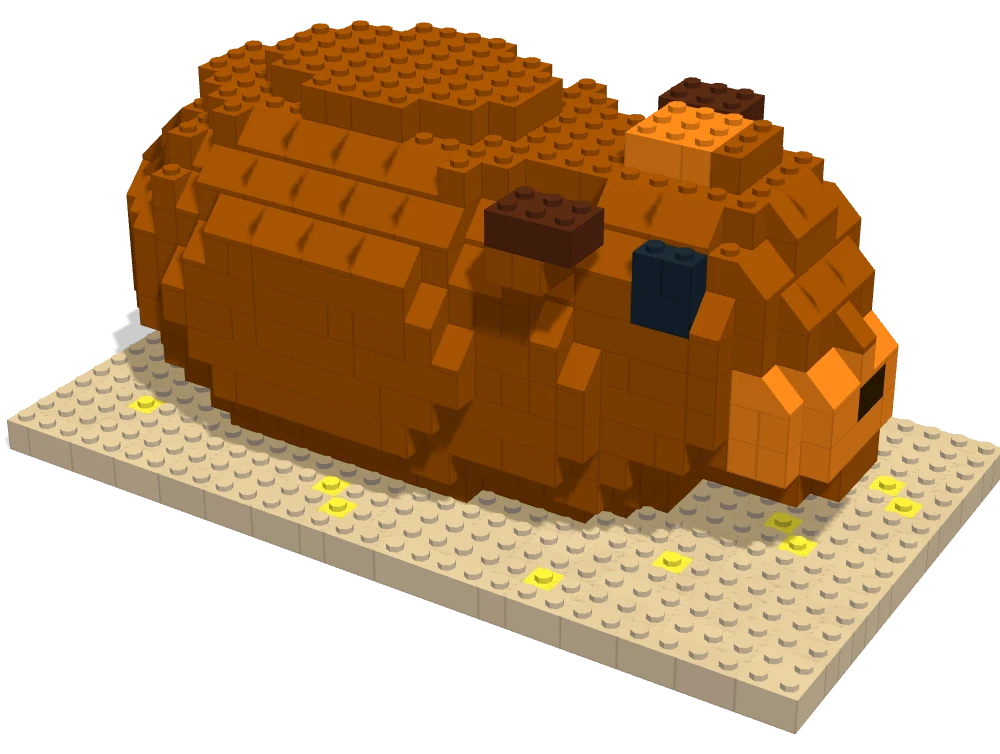 Guinea Pig, built in real bricks: a ginger guinea pig in the hay