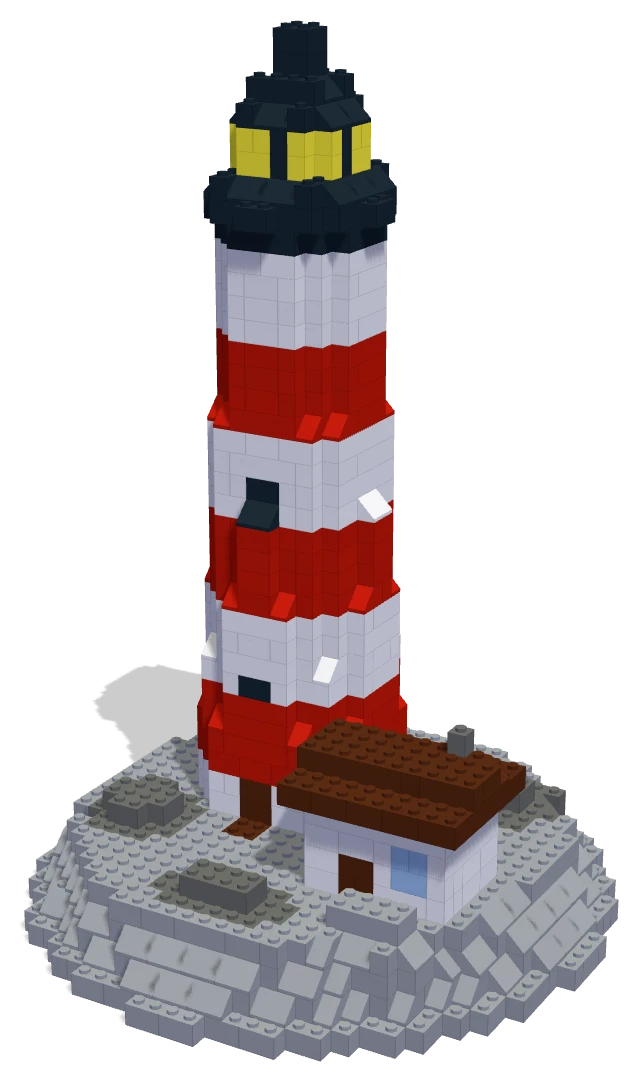 A lighthouse on the rocks, built in real bricks