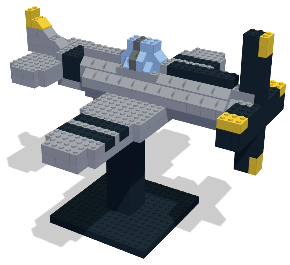 A P-51D Mustang on its stand, built in real bricks