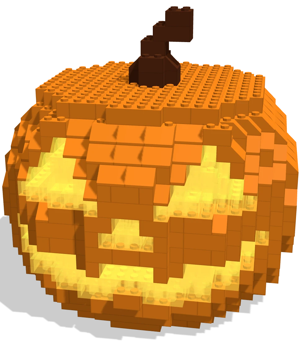 Jack-o’-Lantern, built in real bricks: a jack-o’-lantern, its face lit from inside