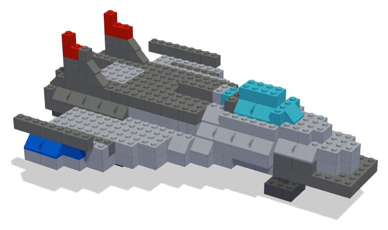 A starfighter on its landing legs, built in real bricks