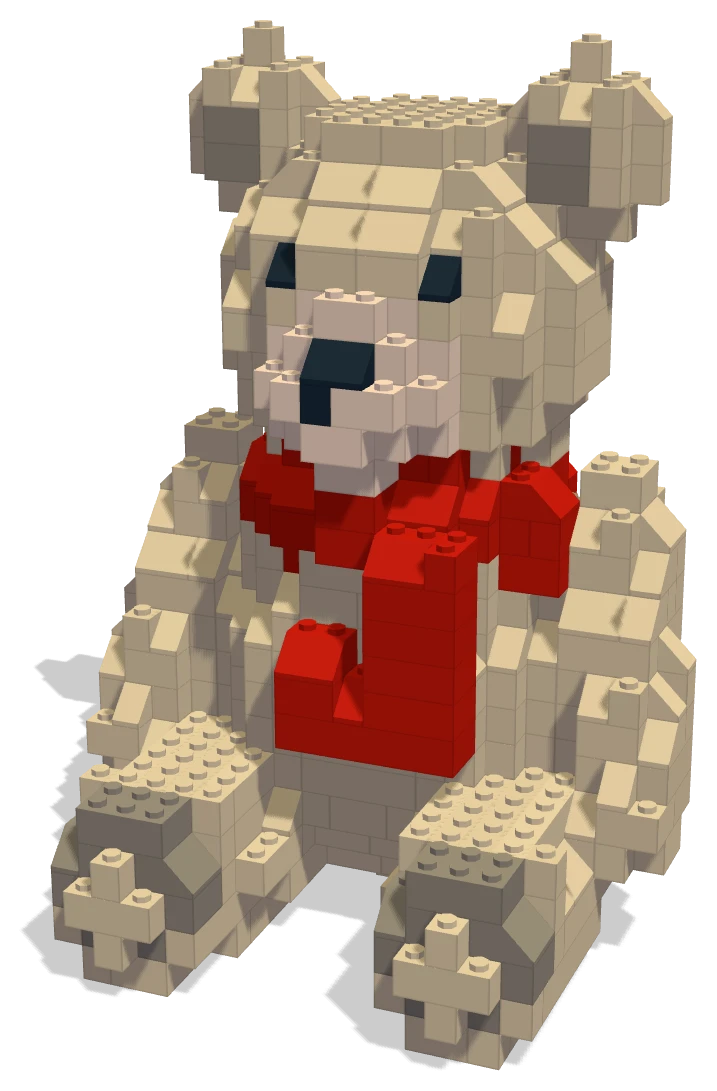 Teddy Bear, built in real bricks: a teddy bear in a red scarf